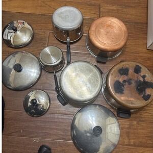 VTG 80s 9pieces Revere Ware Farberware Cookware  Copper Bottom Stainless Steel